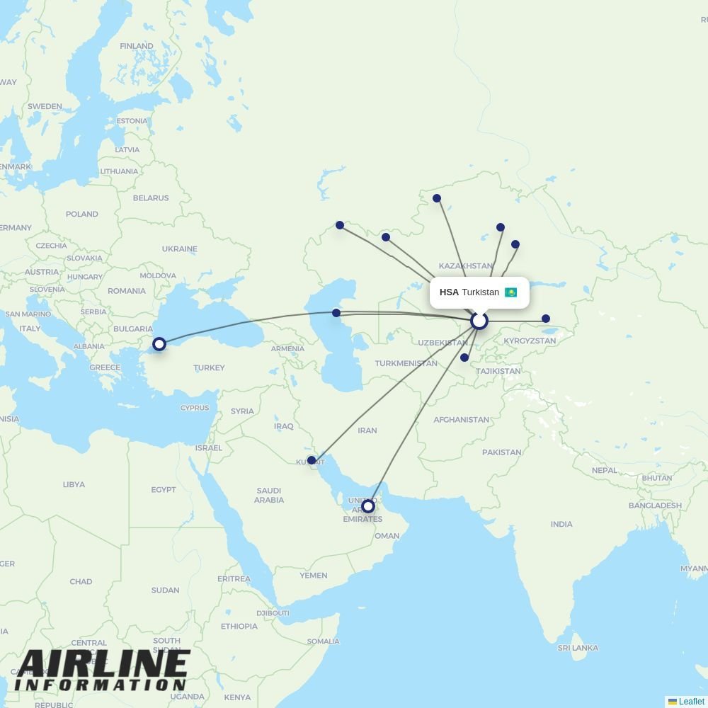 FlyArystan routes from HSA