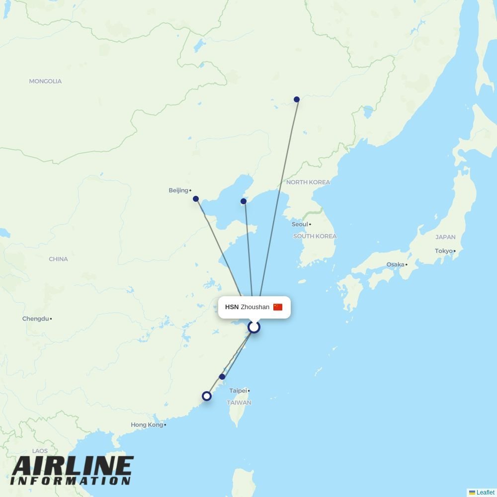 Fuzhou Airline routes from HSN