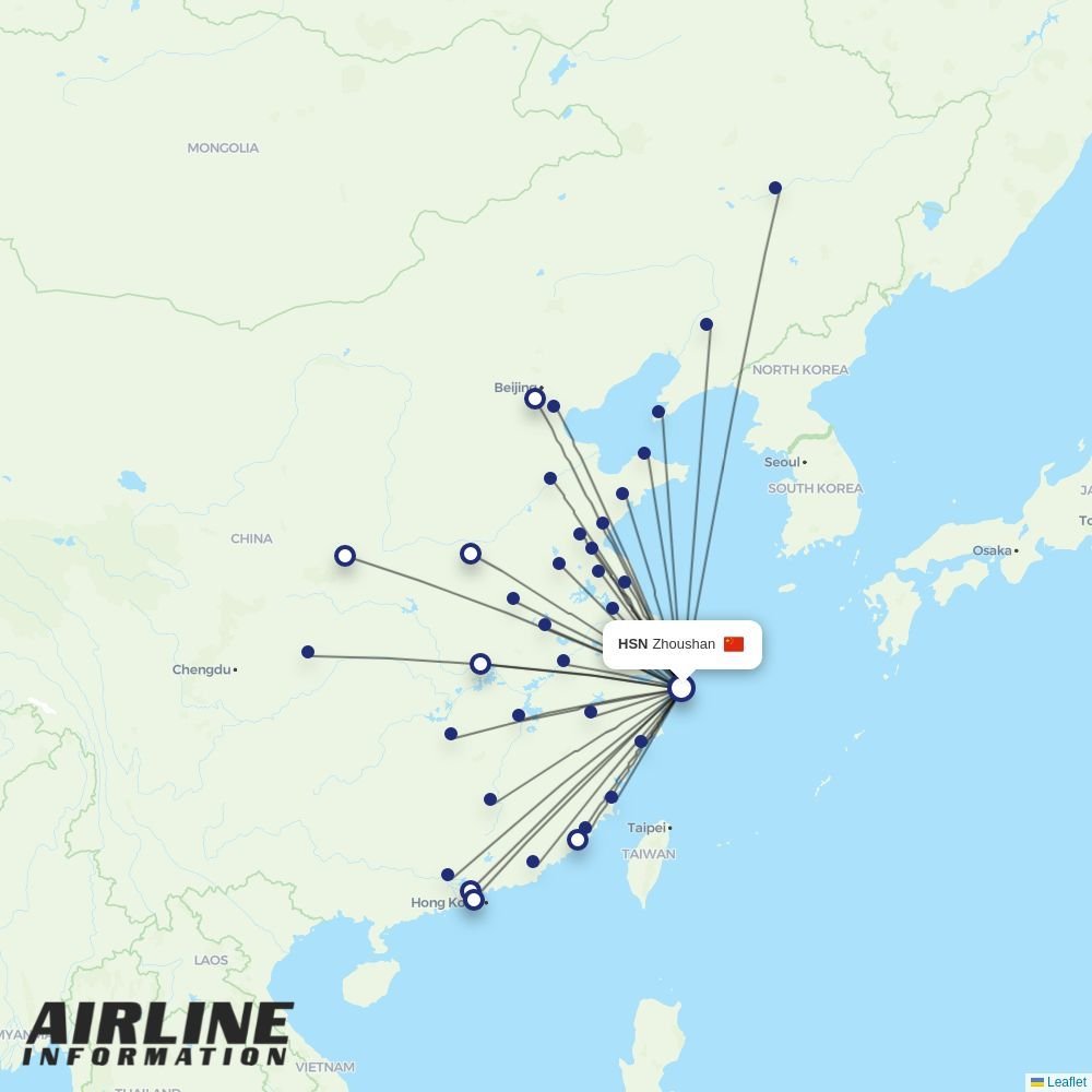 Qingdao Airlines routes from HSN