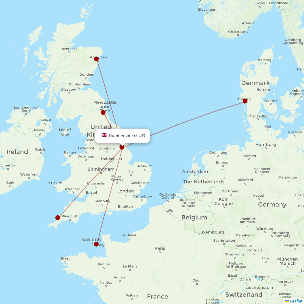 Eastern Airways at HUY route map