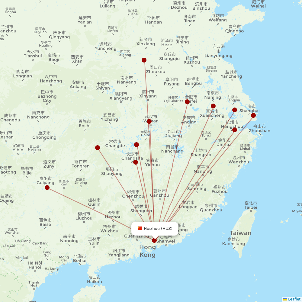Juneyao Airlines at HUZ route map