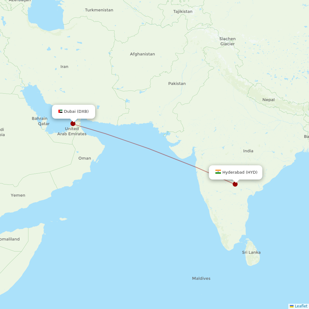 Emirates at HYD route map