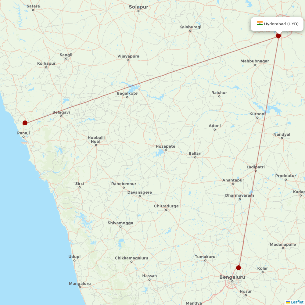 Starlight Airline at HYD route map