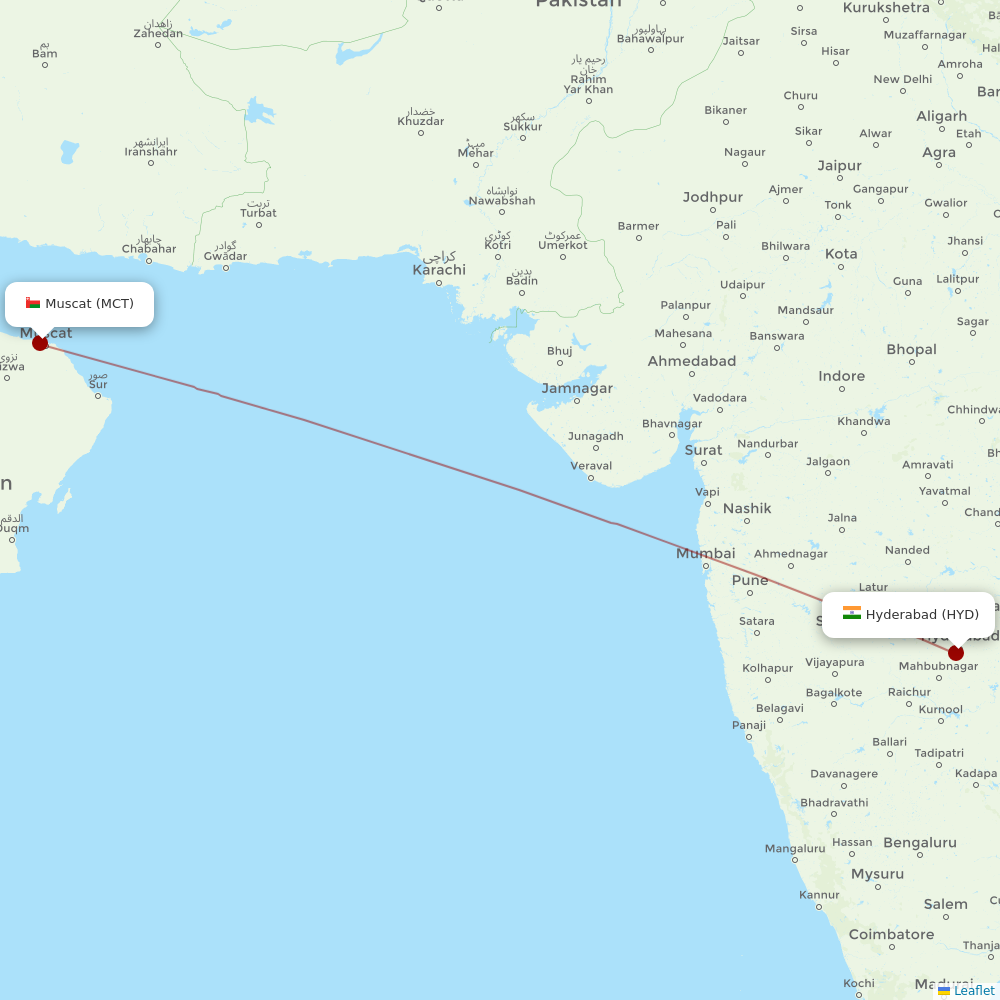 Oman Air at HYD route map