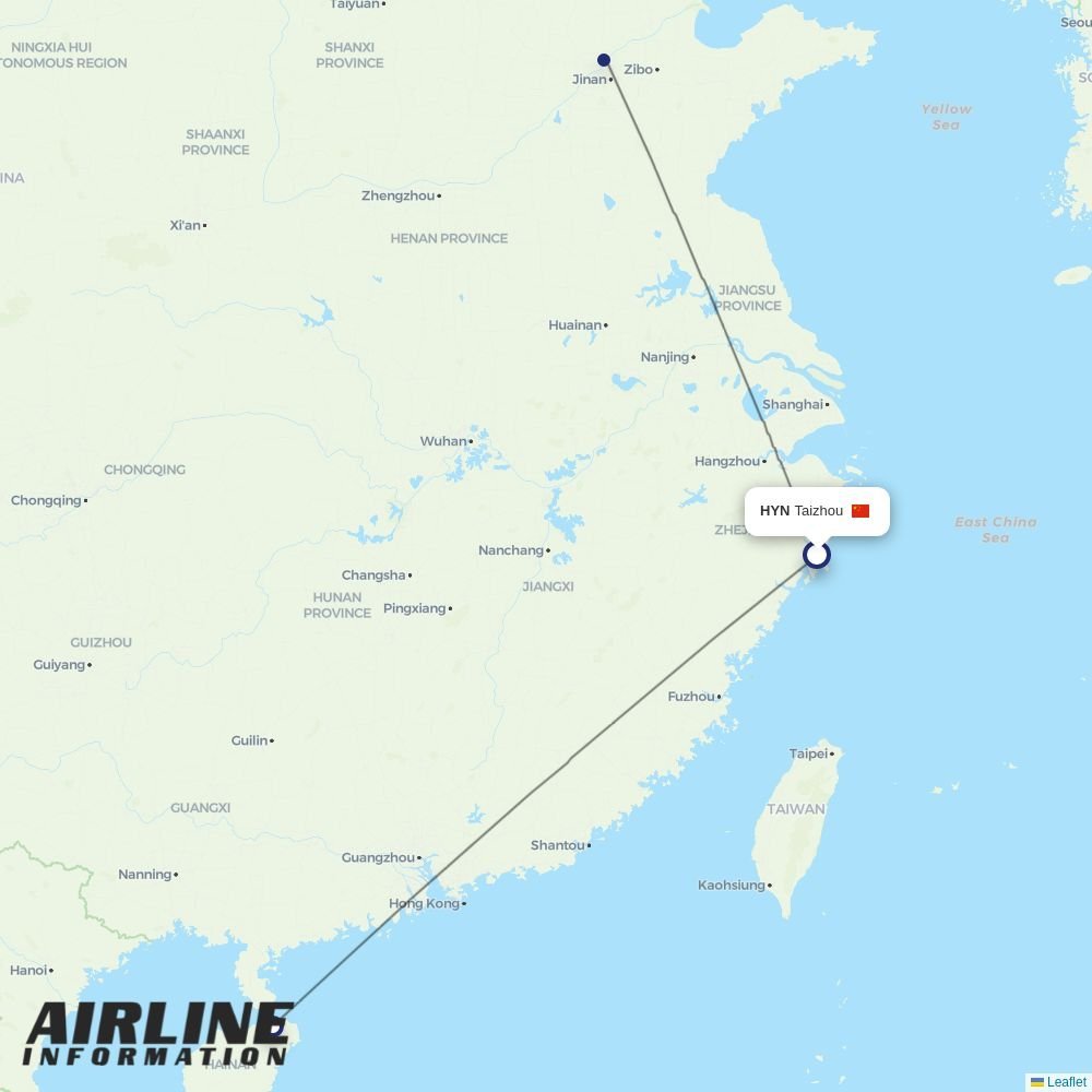 Shandong Airlines routes from HYN