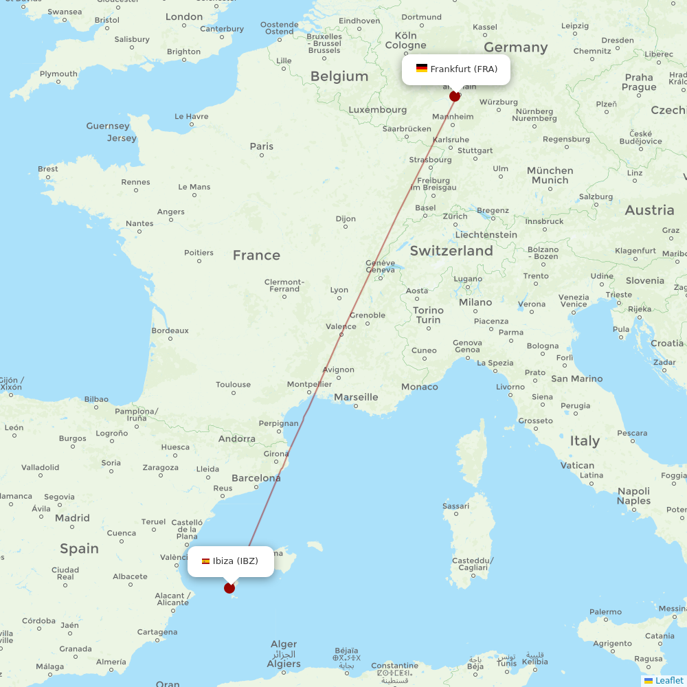 Airbus Transport International at IBZ route map