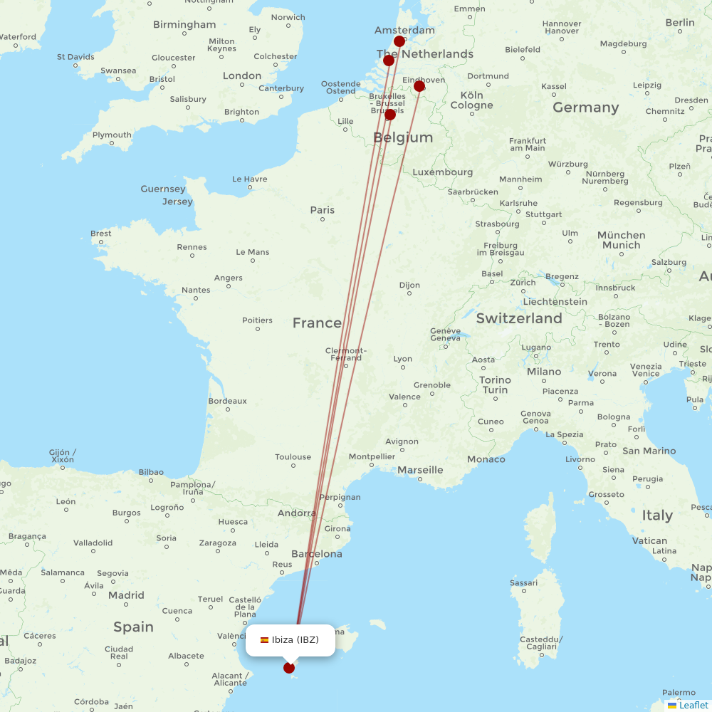 Transavia at IBZ route map