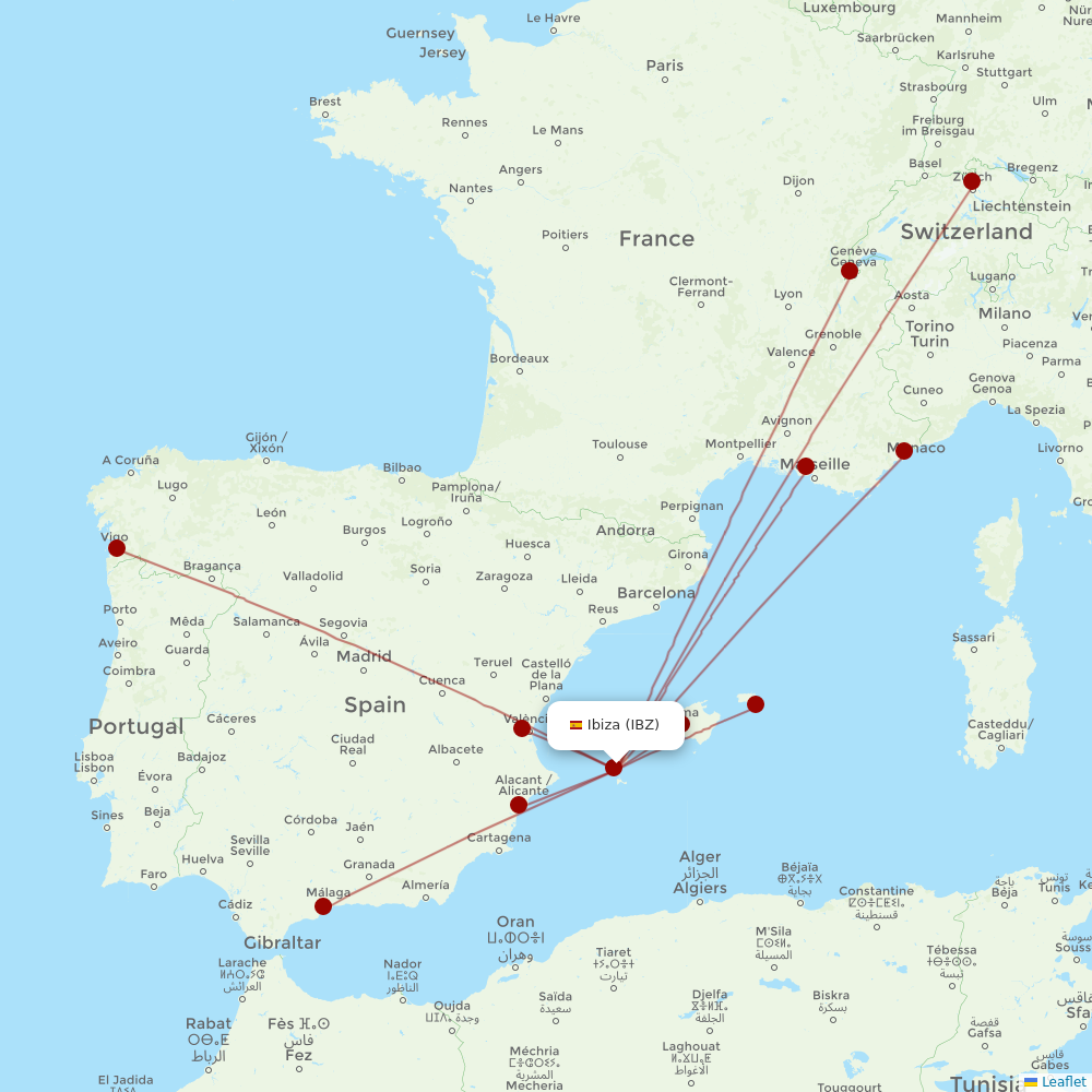 Iberia at IBZ route map