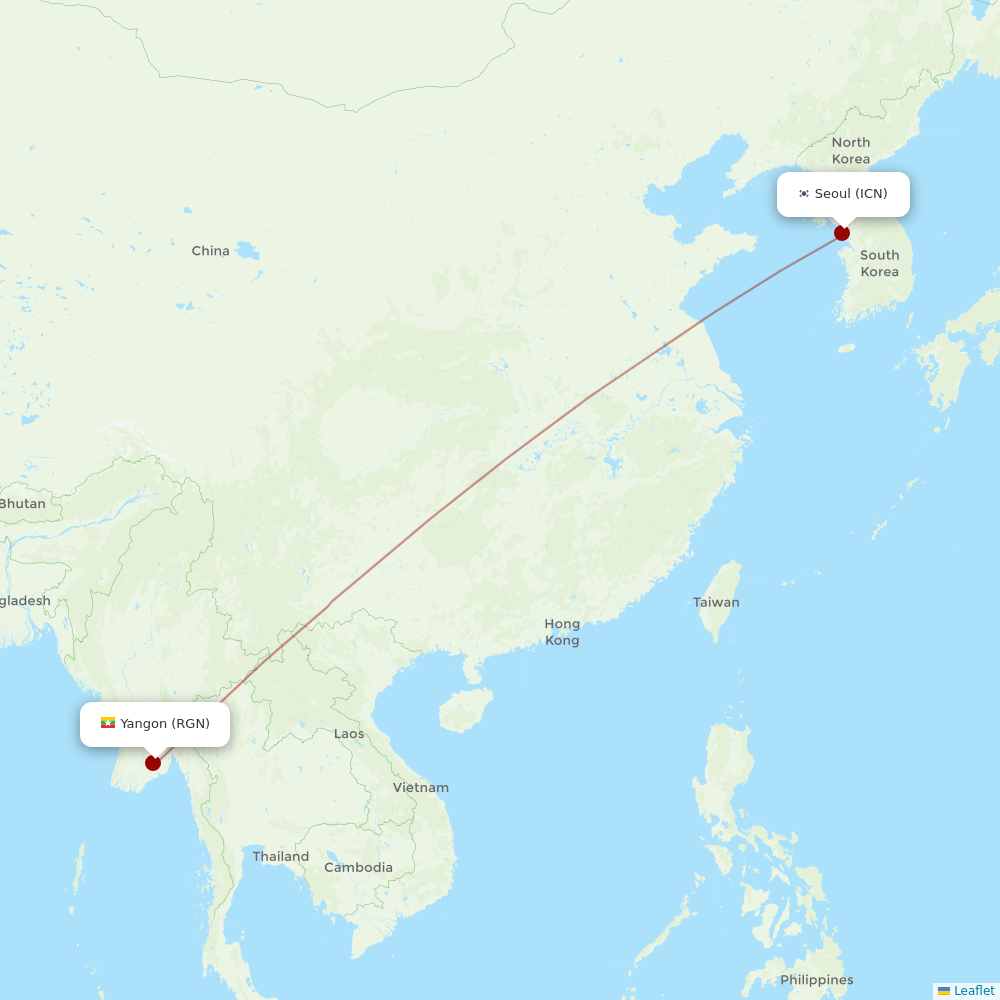 Myanmar Airways International at ICN route map
