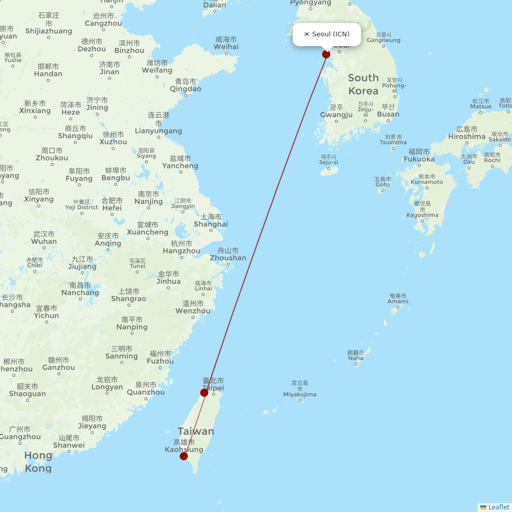 EVA Air at ICN route map