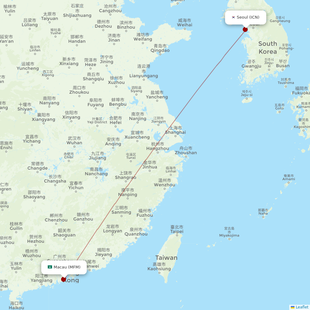 Air Macau at ICN route map