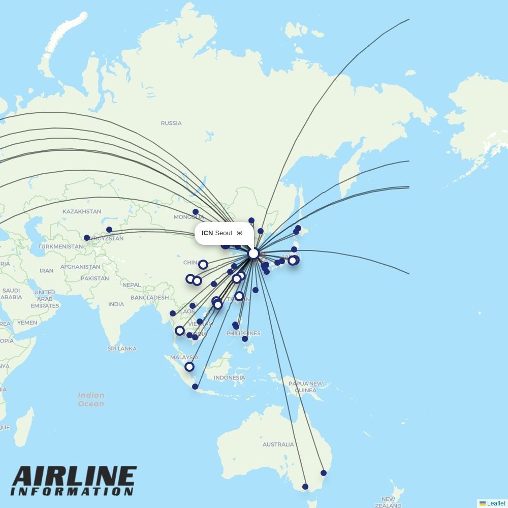 Asiana routes from ICN
