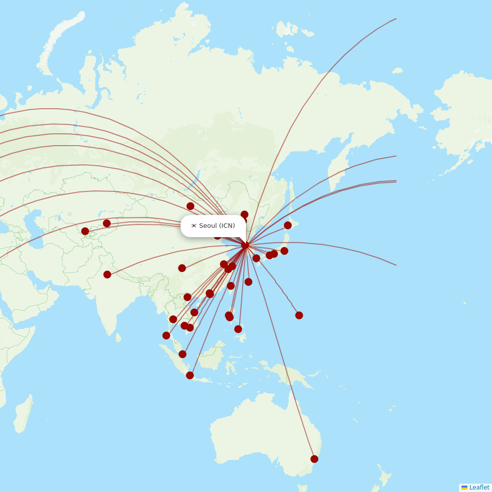 Asiana Airlines at ICN route map