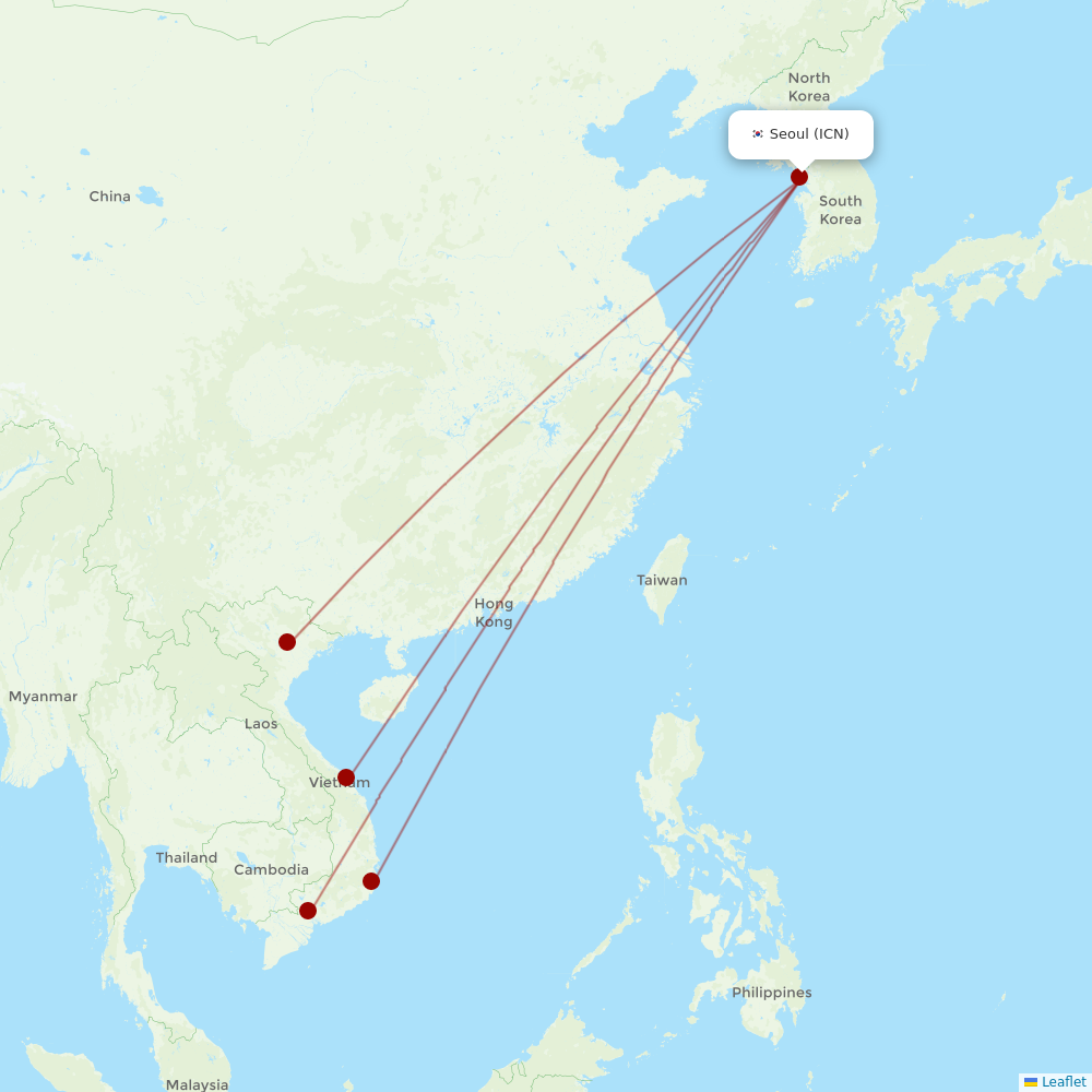 Vietnam Airlines at ICN route map