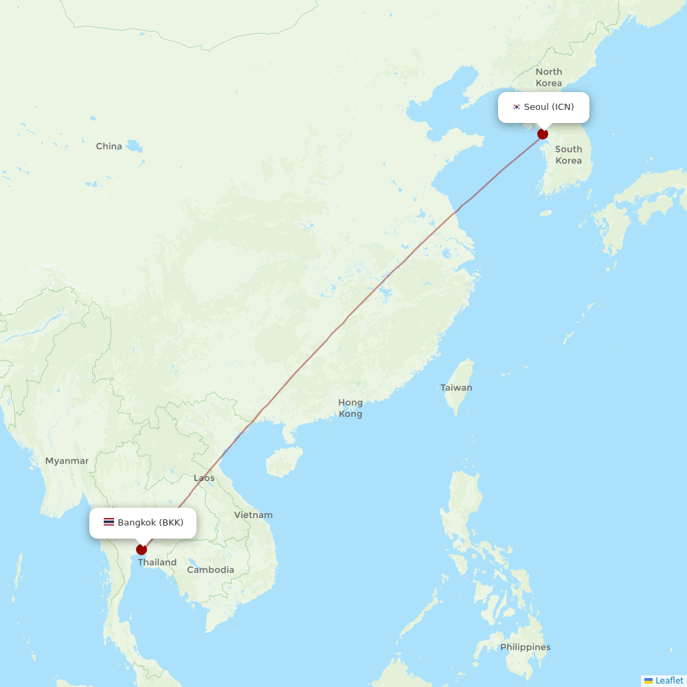 Thai AirAsia X at ICN route map