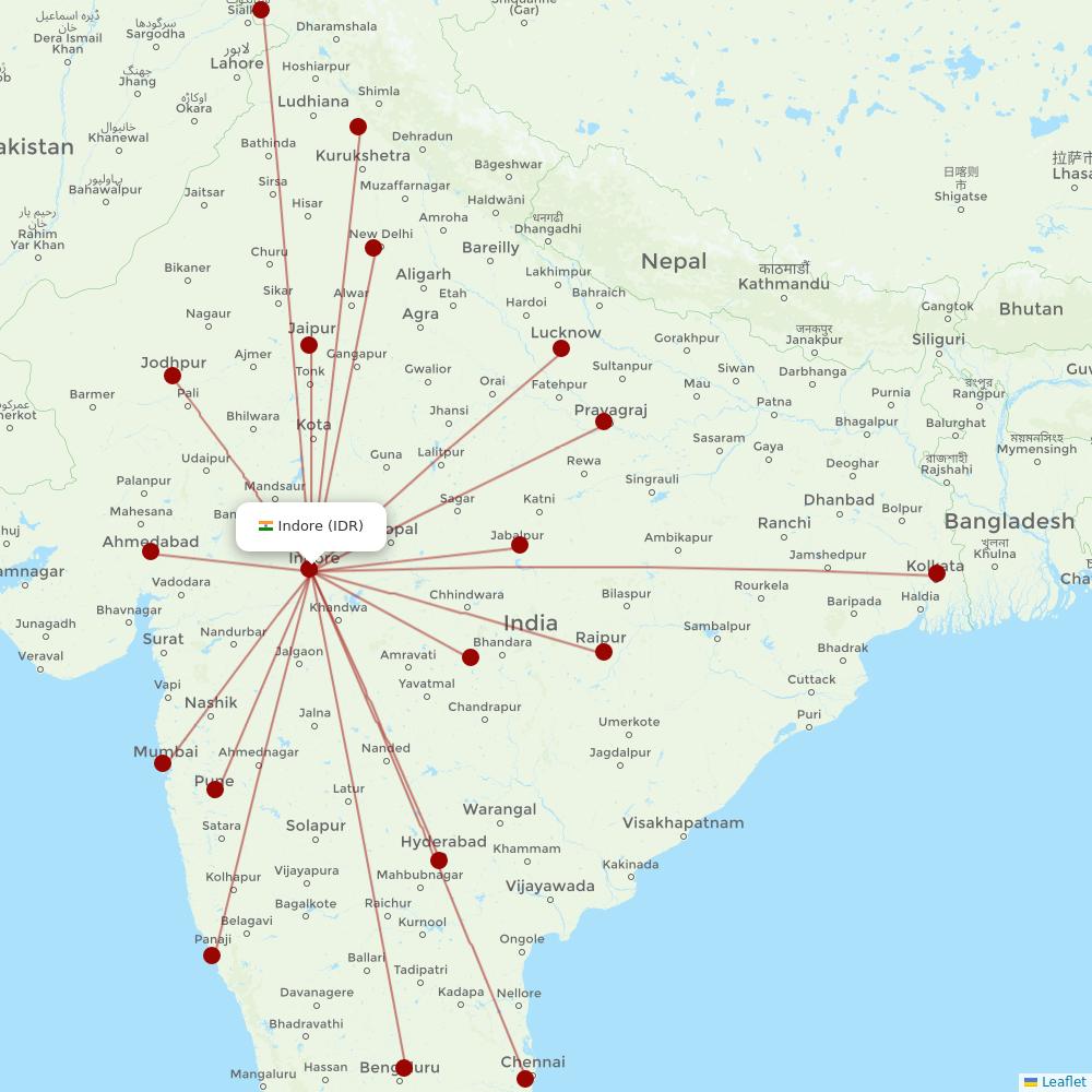 IndiGo at IDR route map