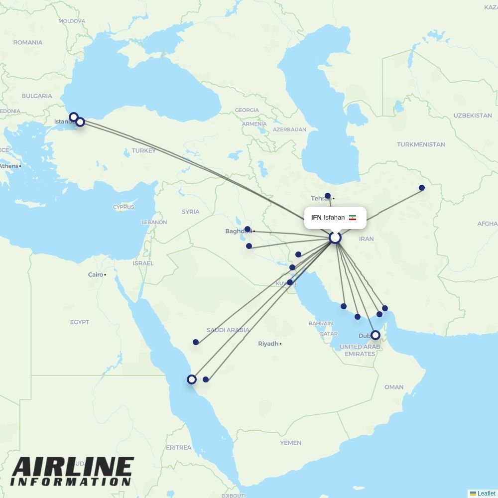 Iran Aseman Airlines routes from IFN