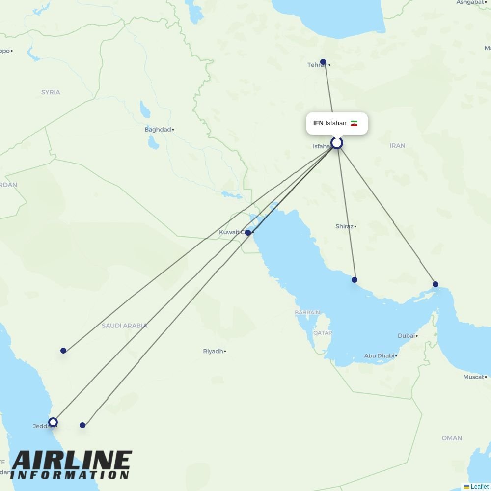 Iran Air routes from IFN
