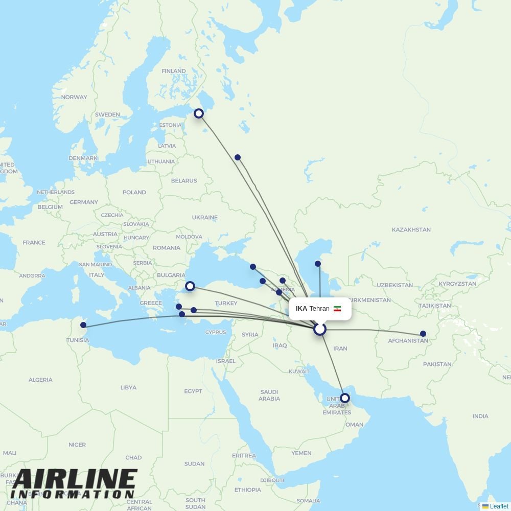 Iran Airtour routes from IKA
