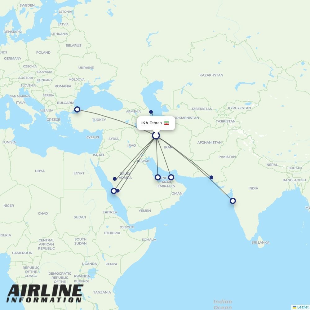 Iran Air routes from IKA