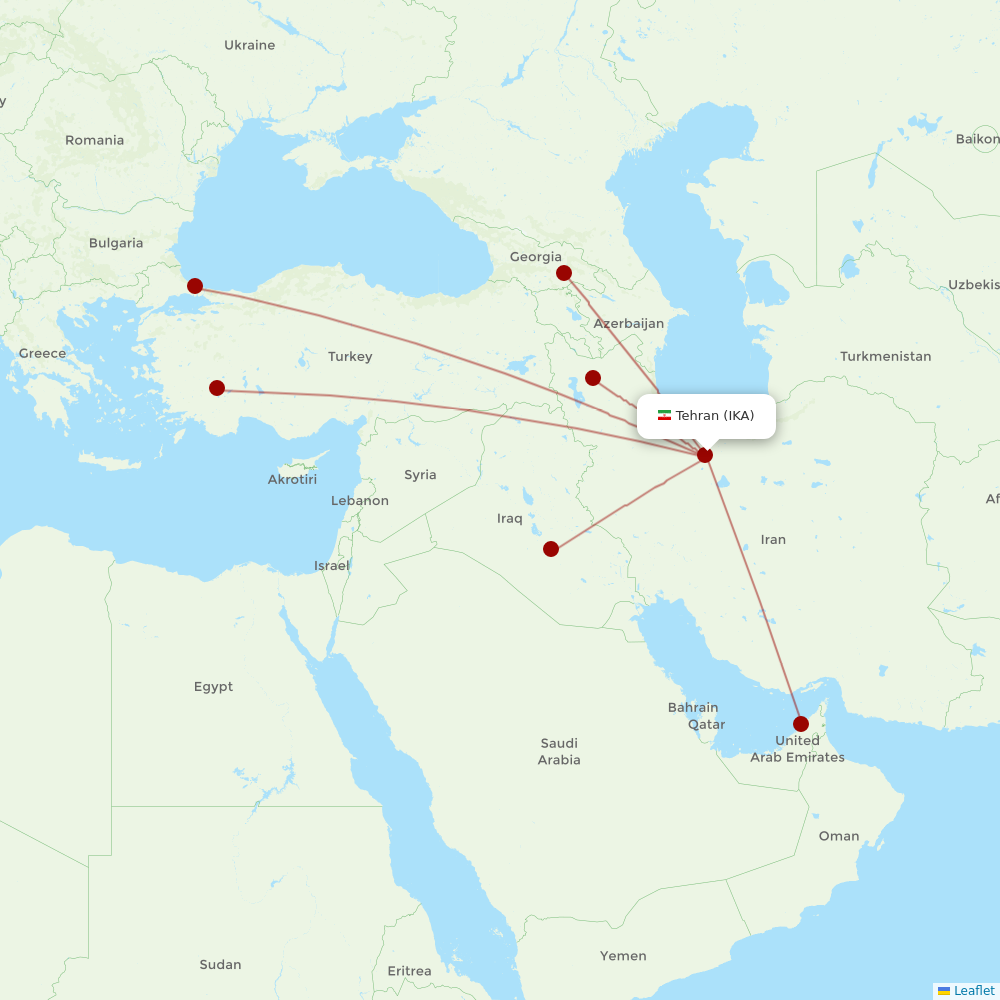 Qeshm Air at IKA route map