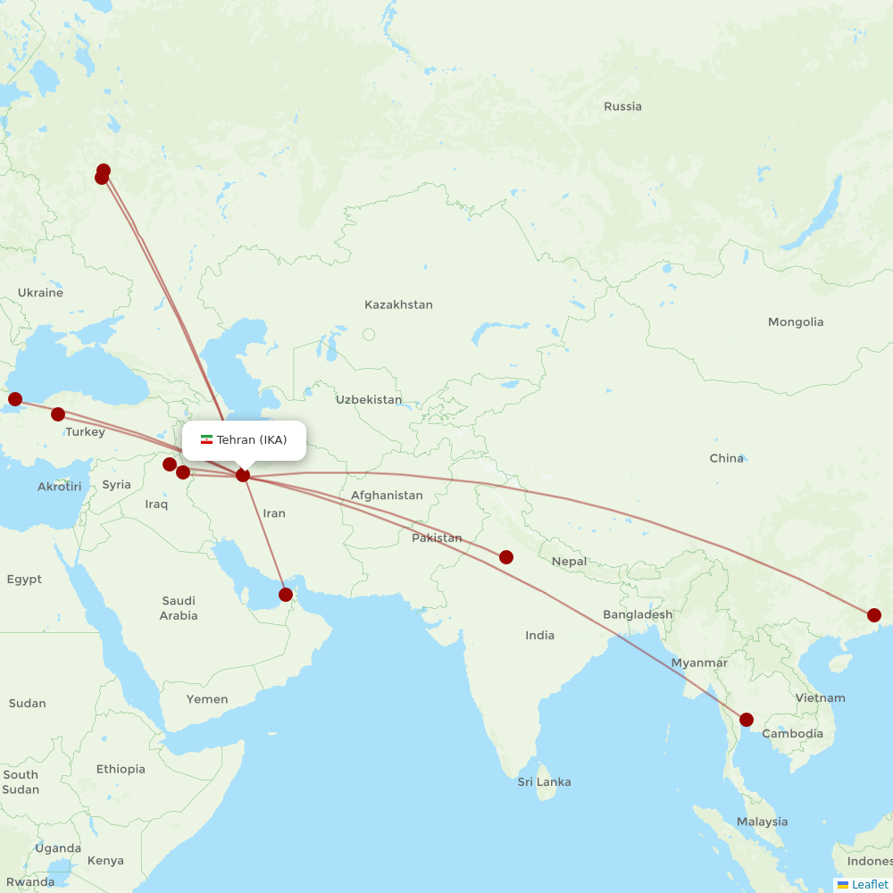 Mahan Air at IKA route map