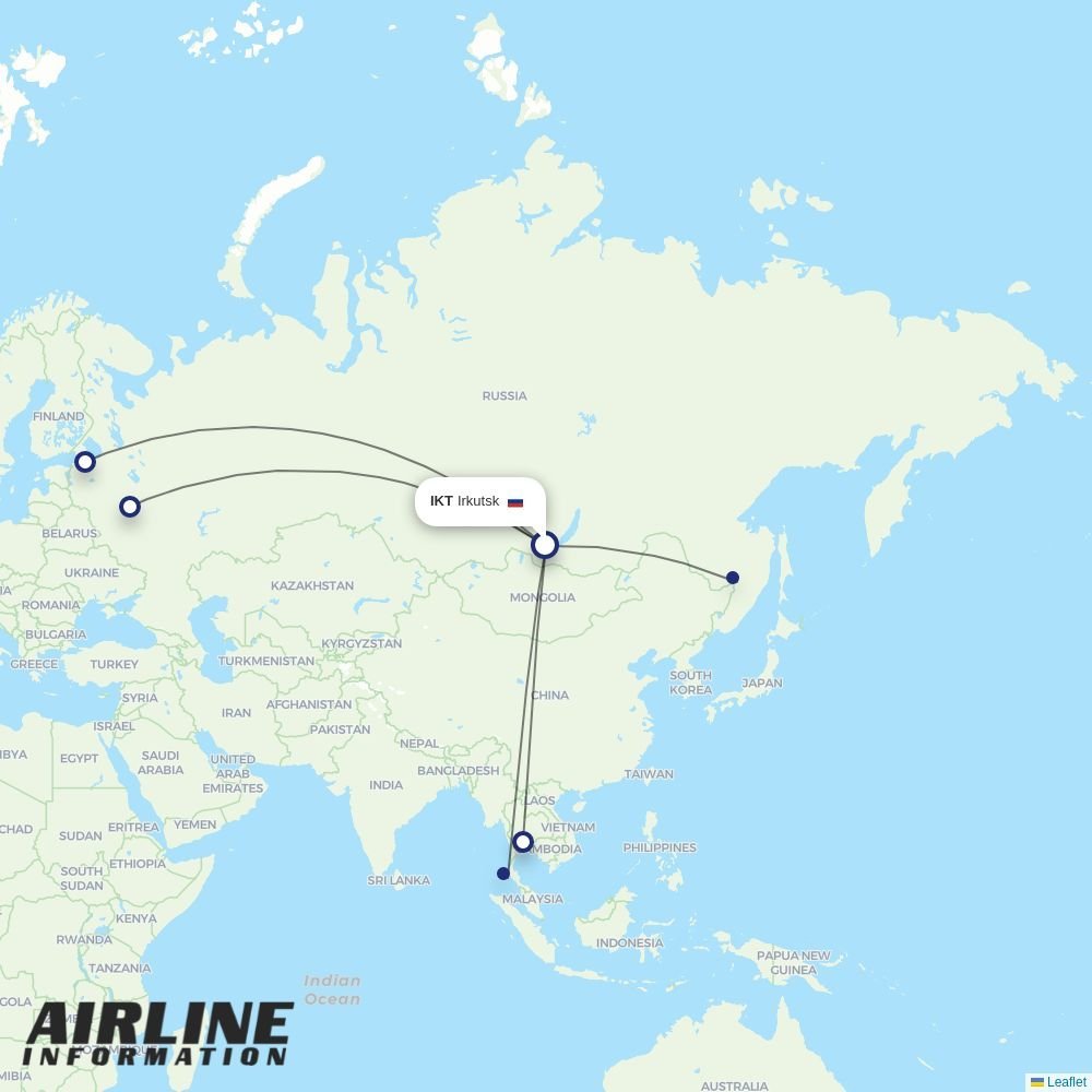 Aeroflot routes from IKT