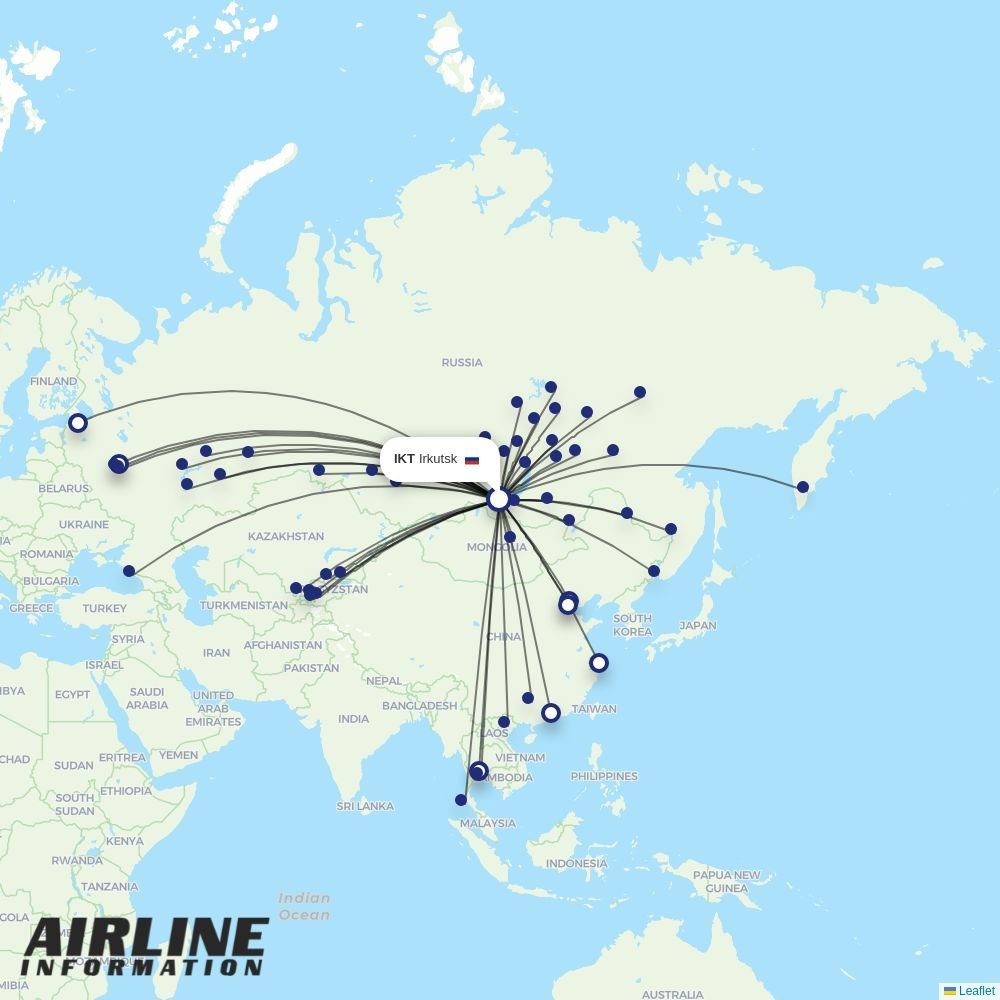 Ural Airlines routes from IKT