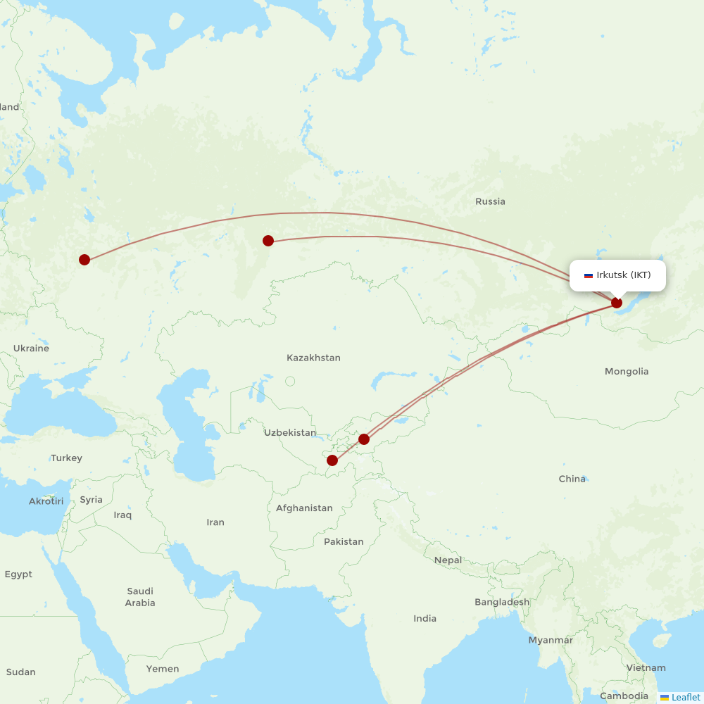 Ural Airlines at IKT route map