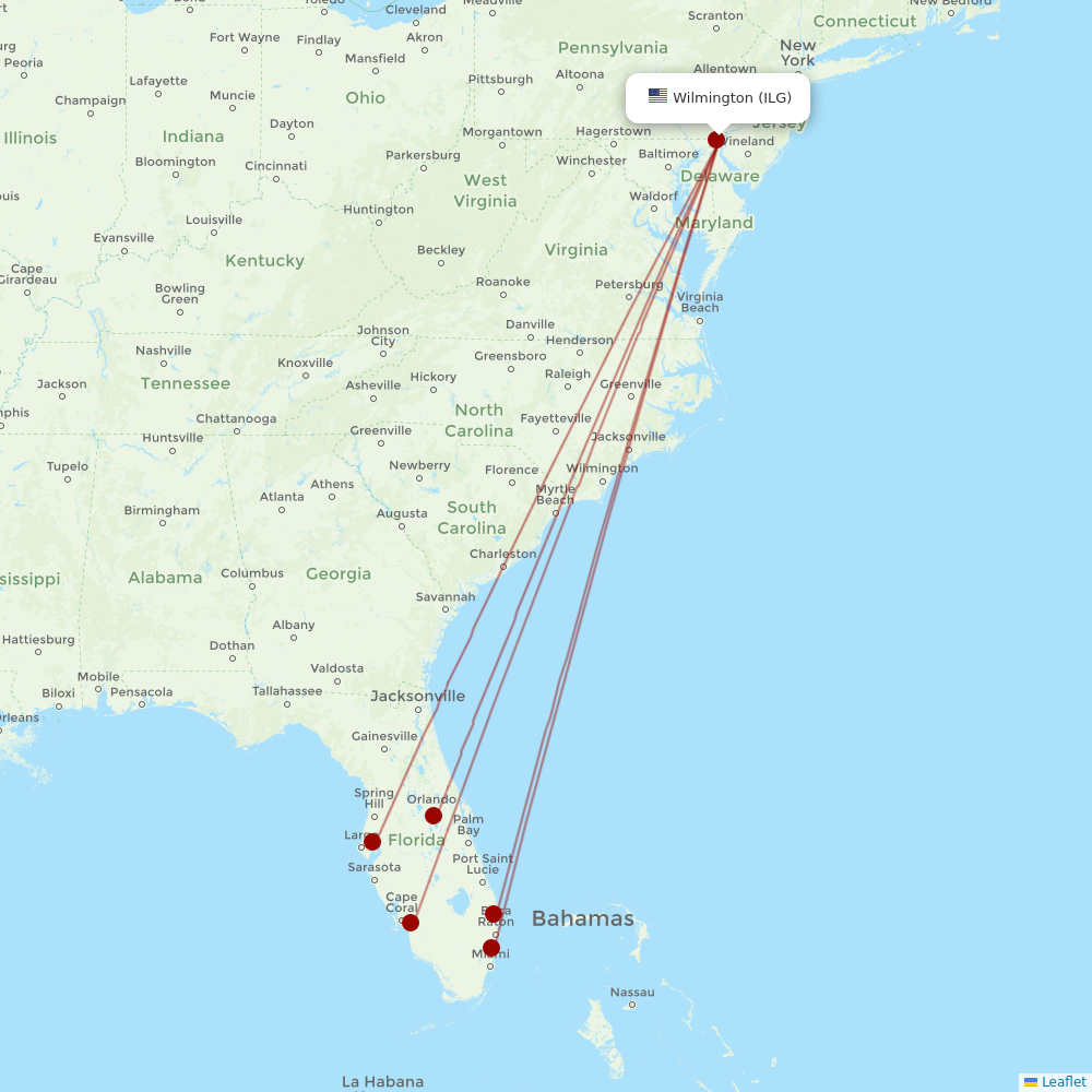 Xtra Airways at ILG route map