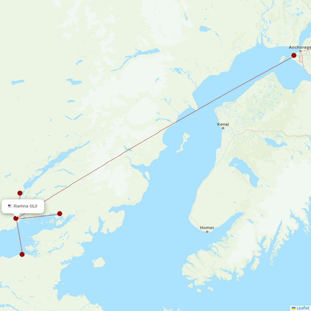 Iliamna Air Taxi at ILI route map