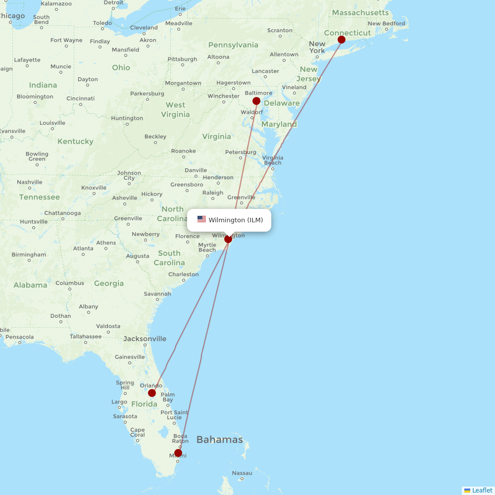 Xtra Airways at ILM route map