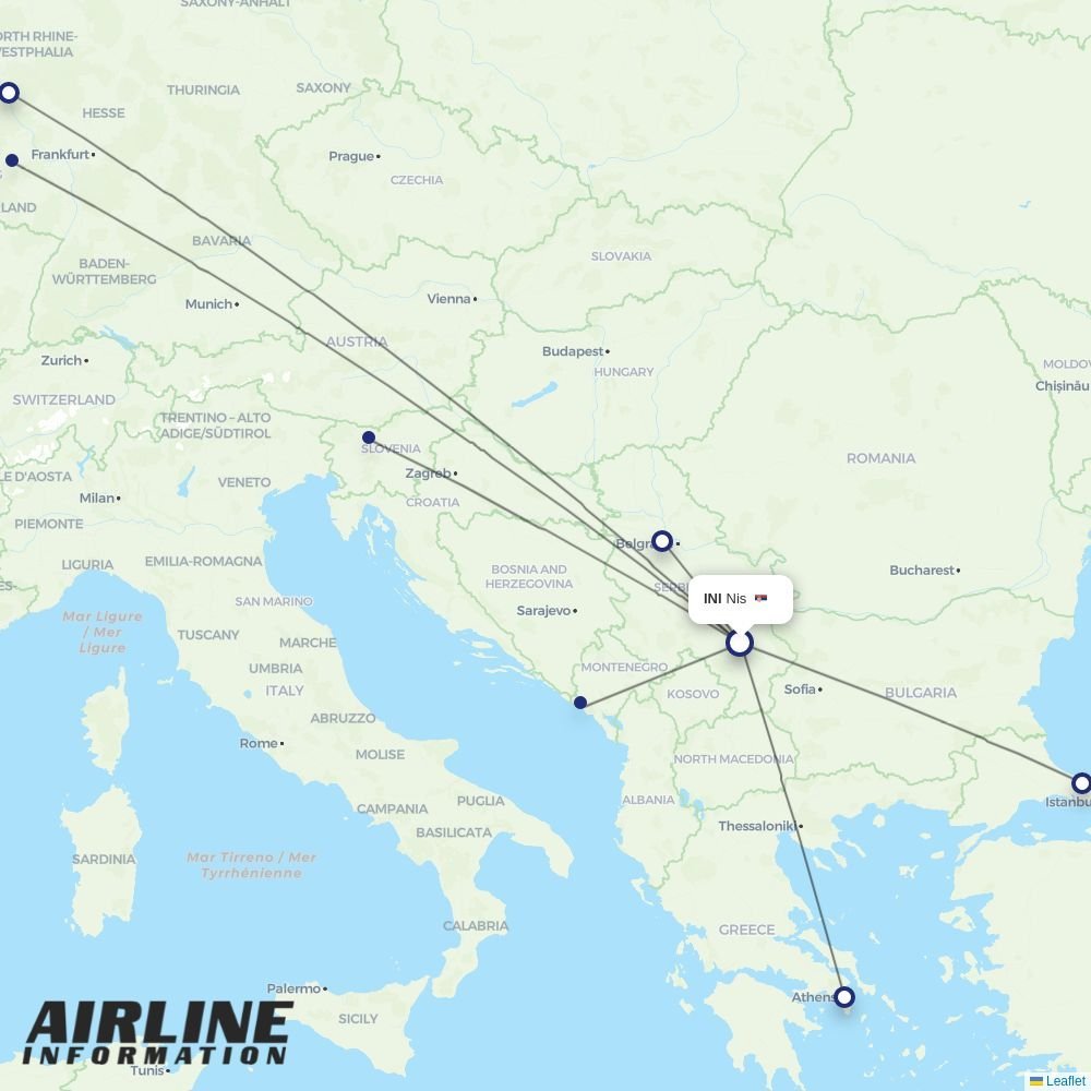 Air Serbia routes from INI