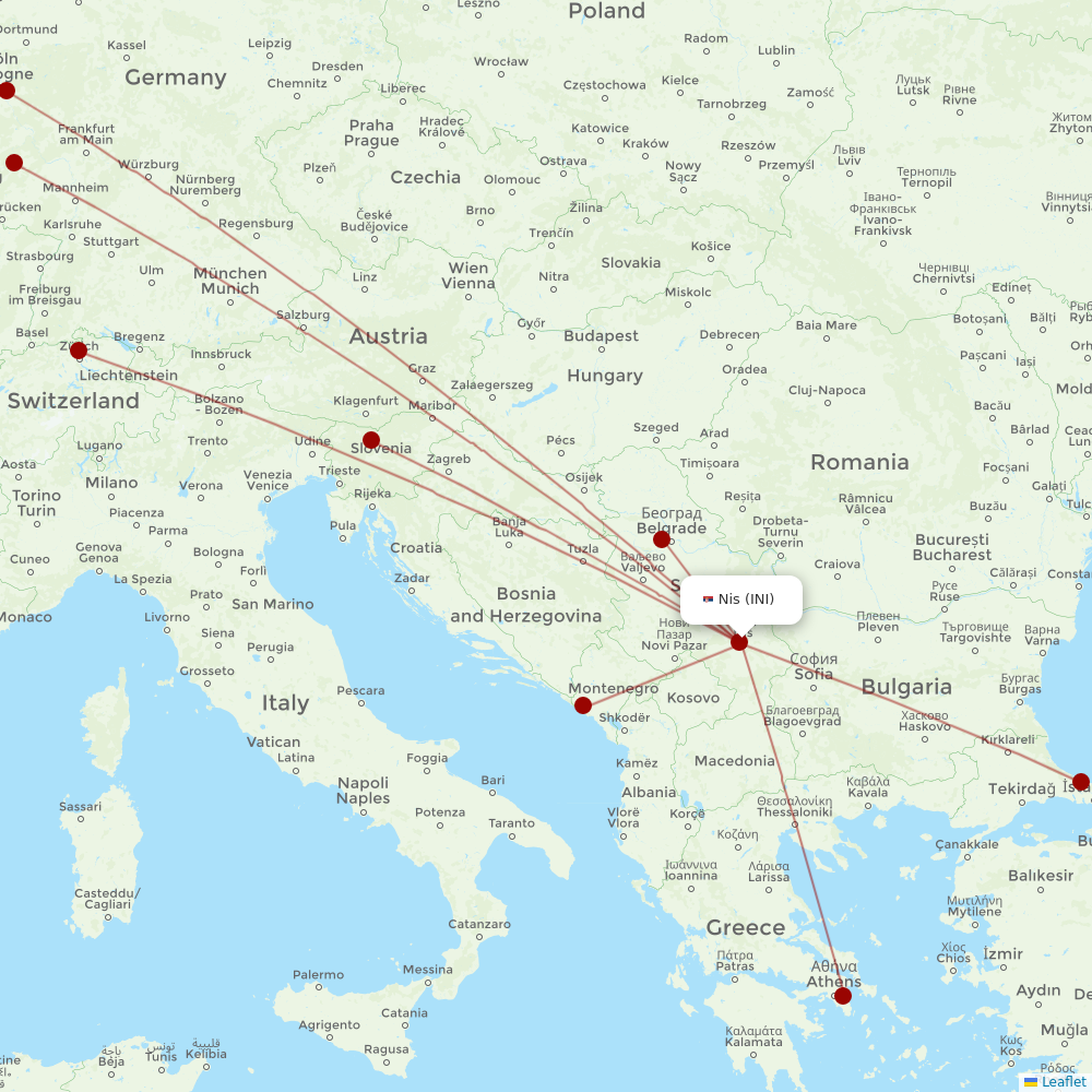 Air Serbia at INI route map