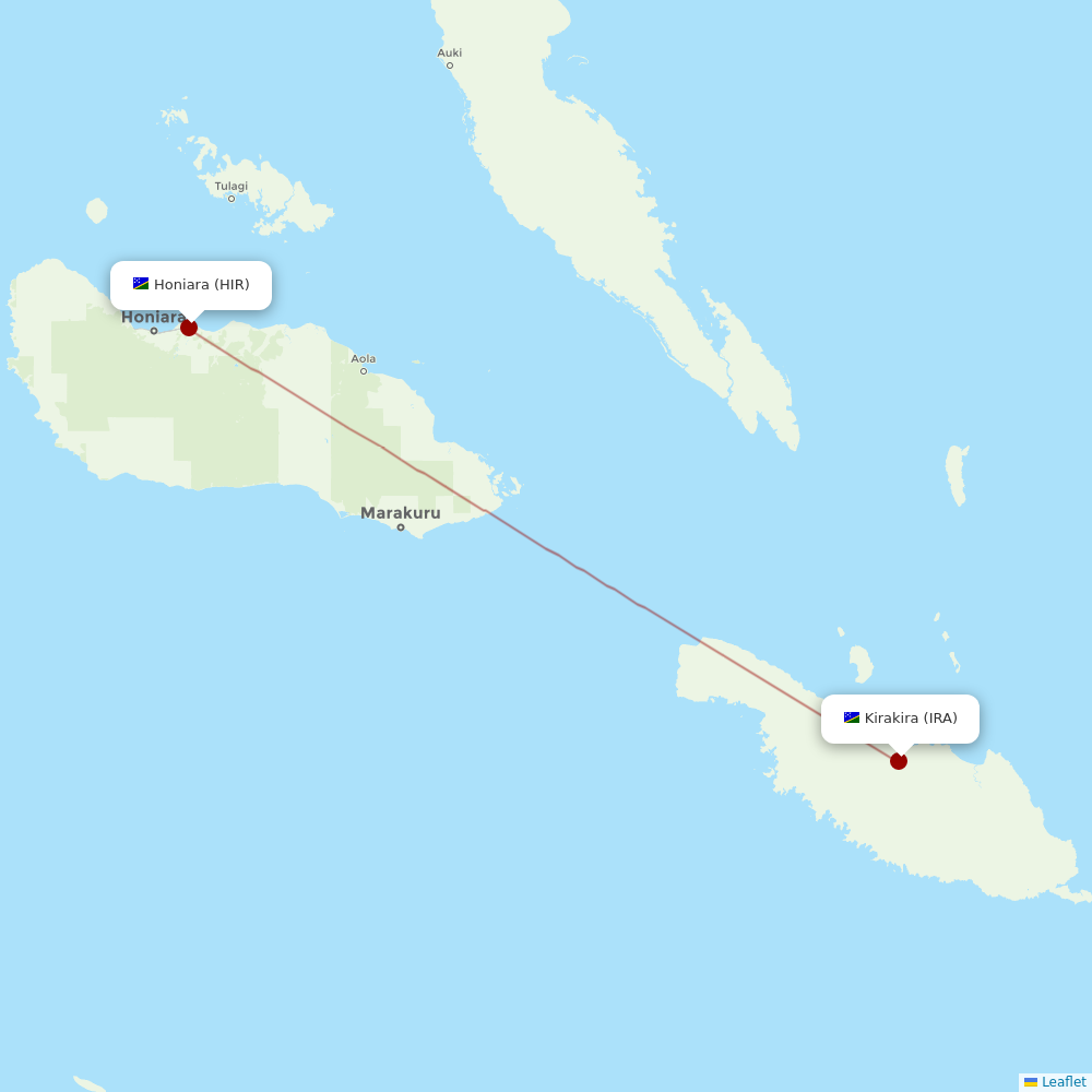 Solomon Airlines at IRA route map