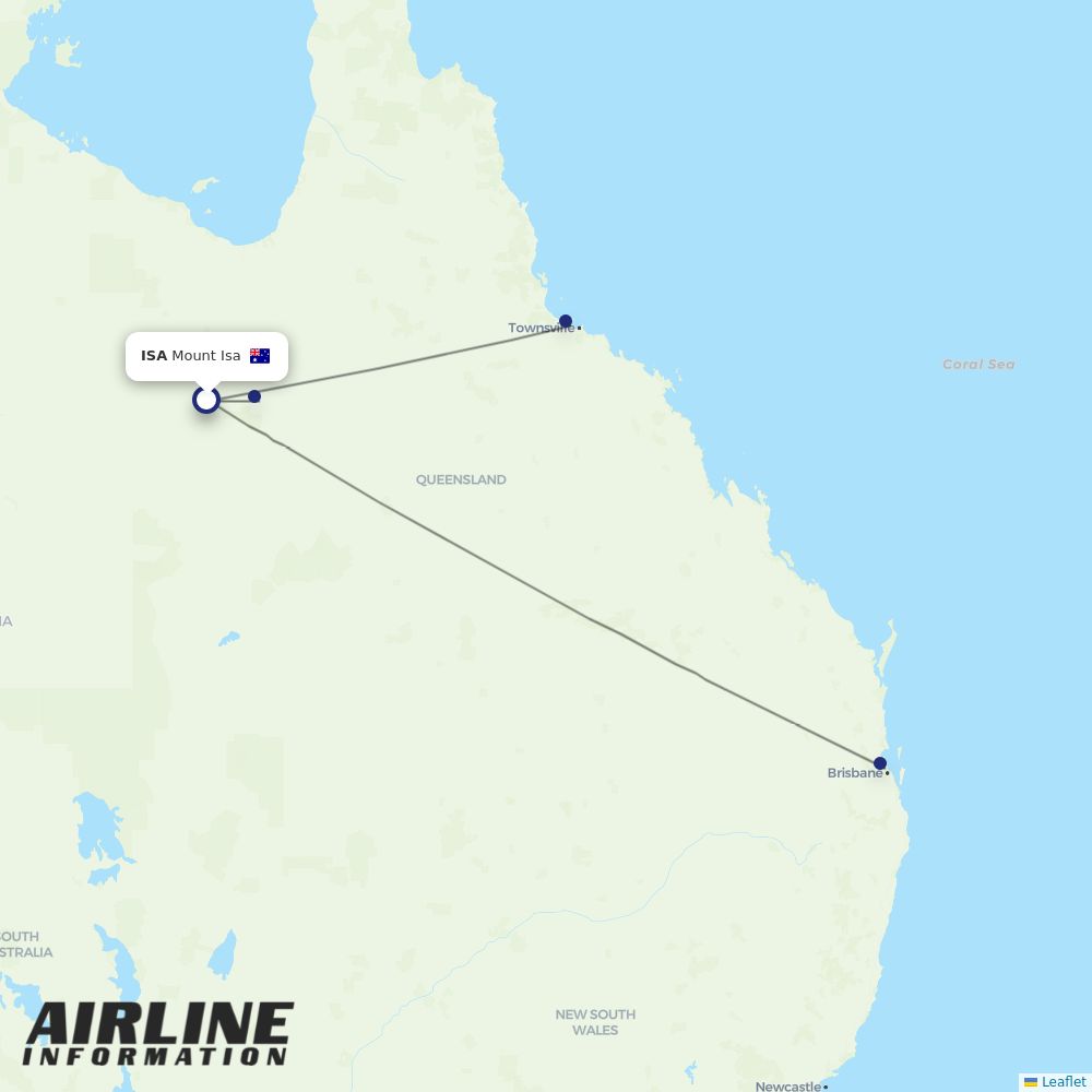 Qantas routes from ISA