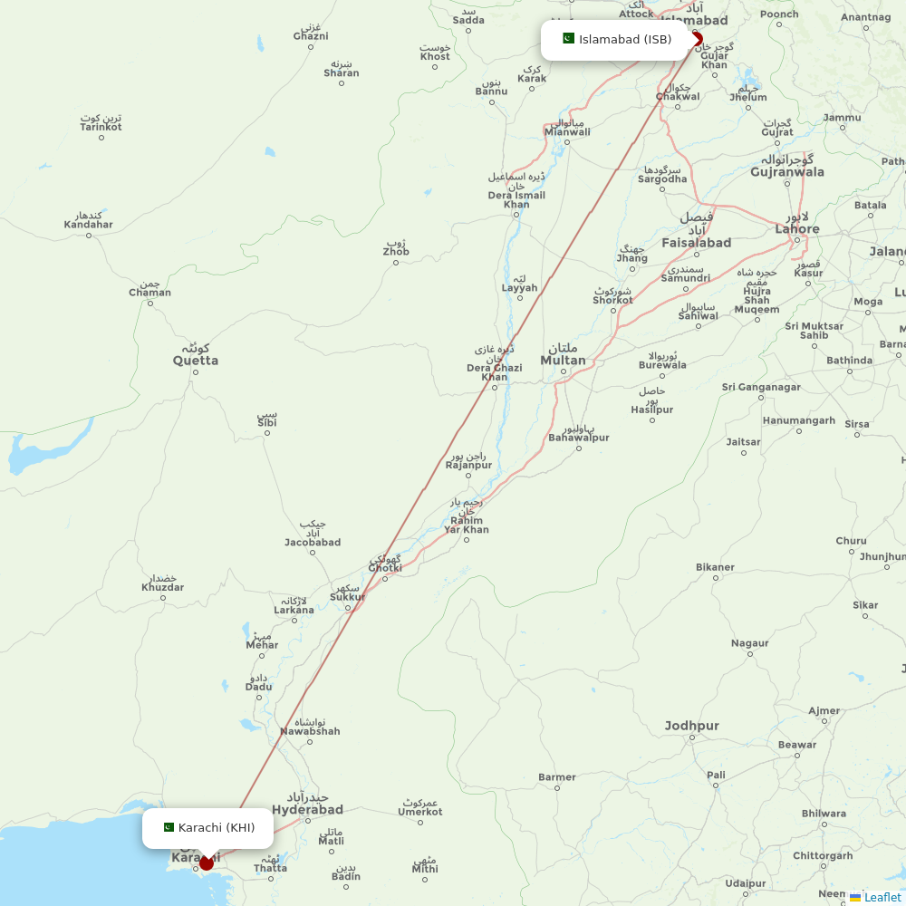 Air Arabia Jordan at ISB route map