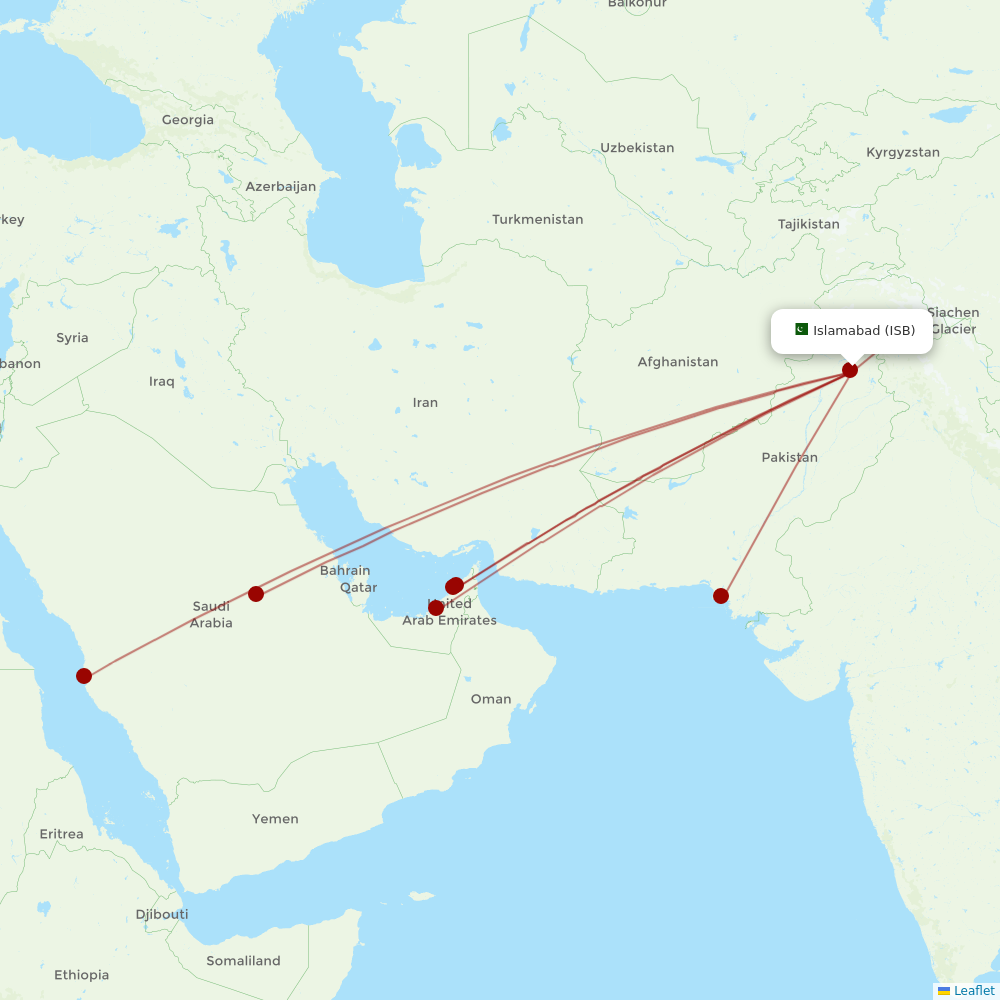 Airblue at ISB route map