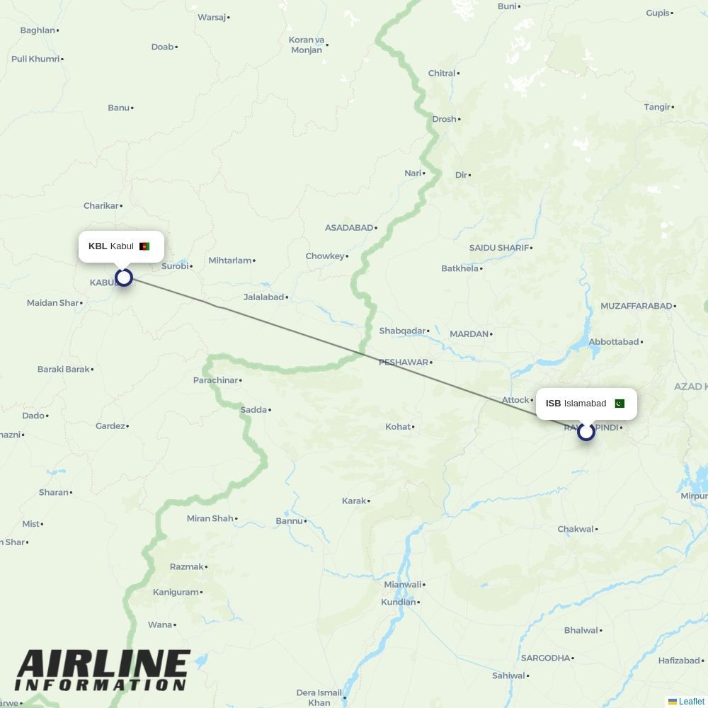 Kam Air routes from ISB