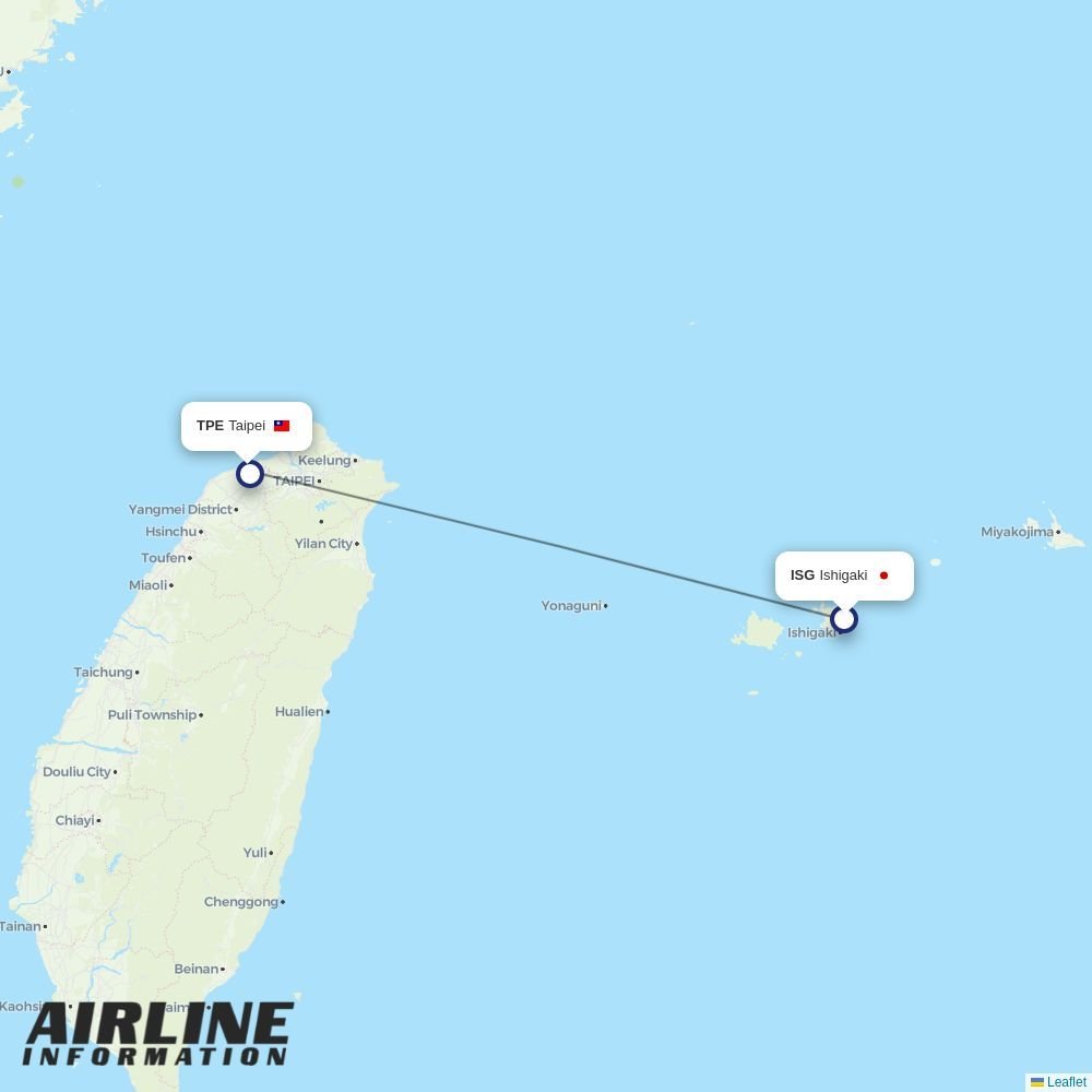 Tigerair Taiwan routes from ISG