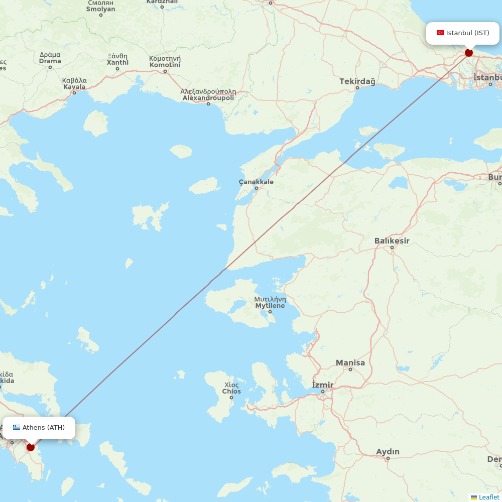 Aegean Airlines at IST route map