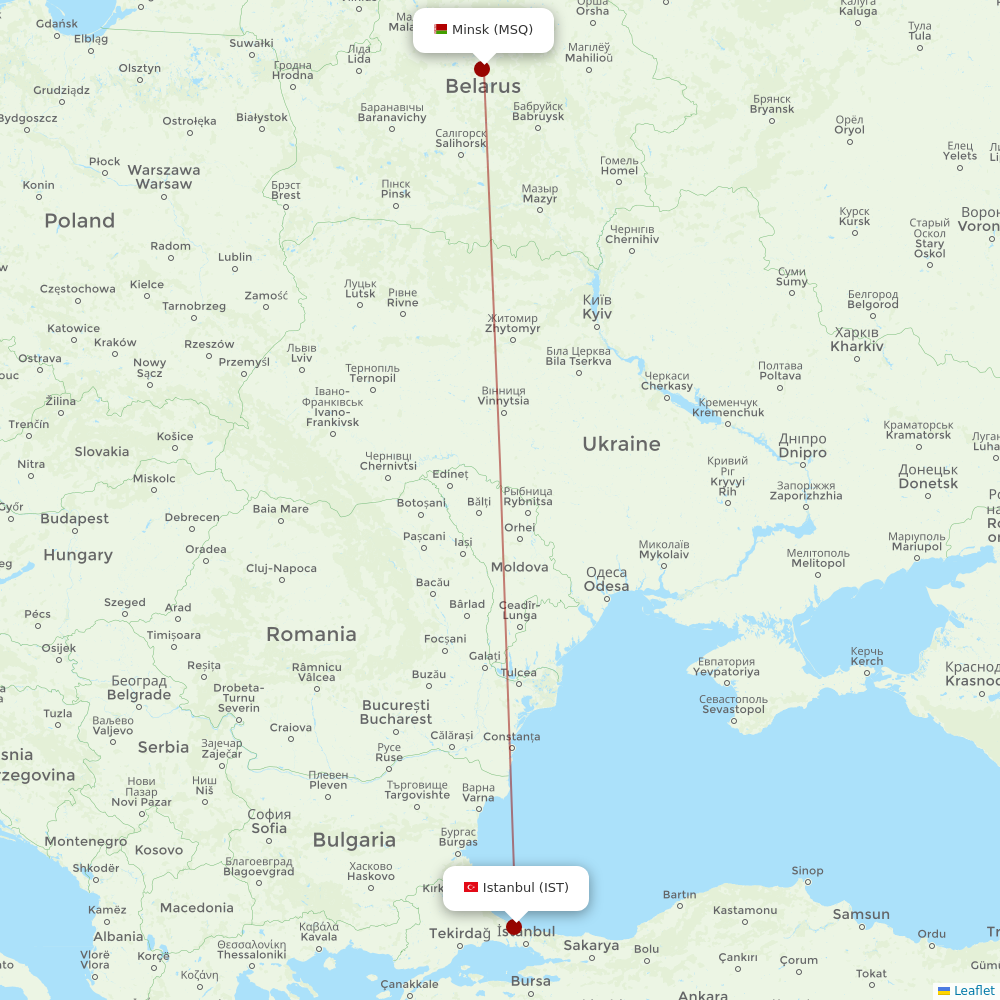 Belavia at IST route map