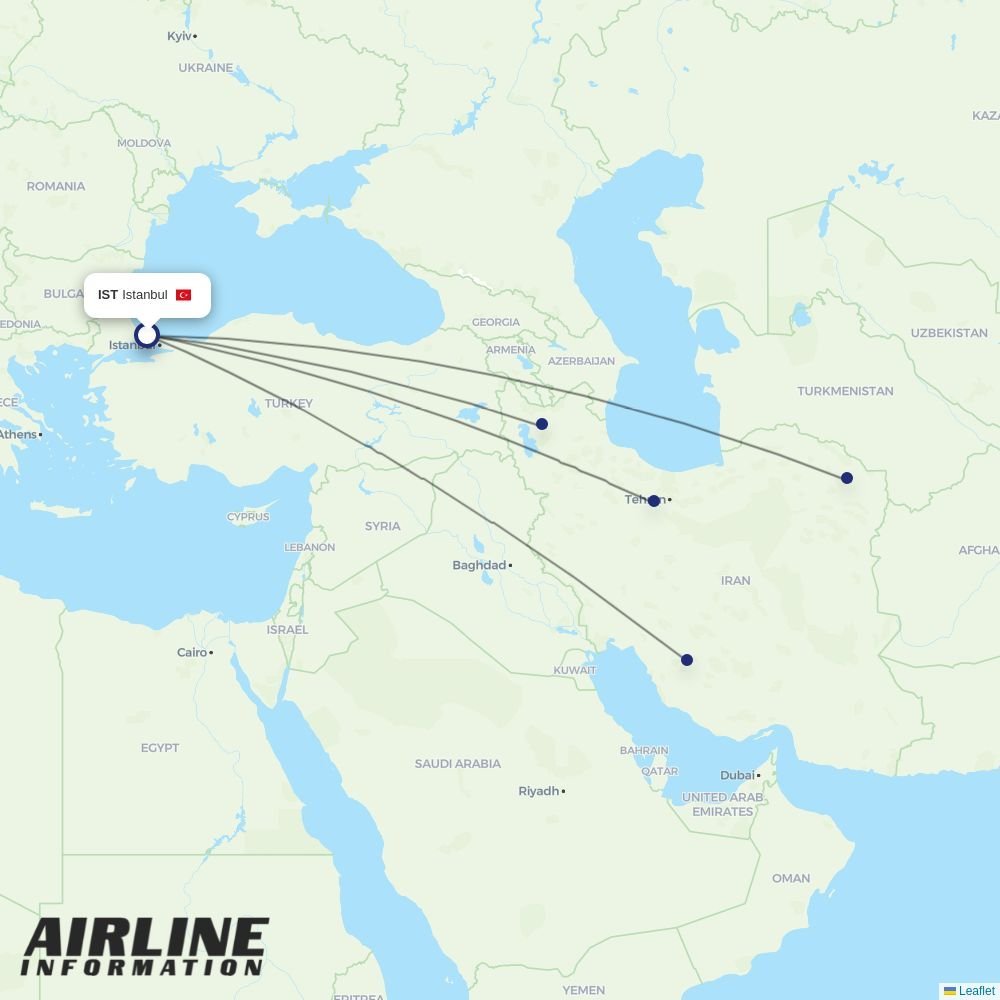 Iran Airtour routes from IST