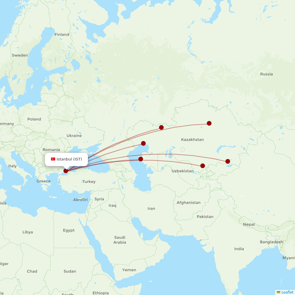 SCAT Airlines at IST route map