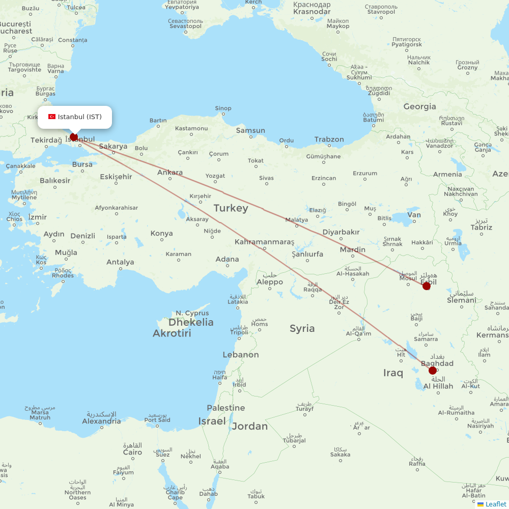 Fly Baghdad at IST route map