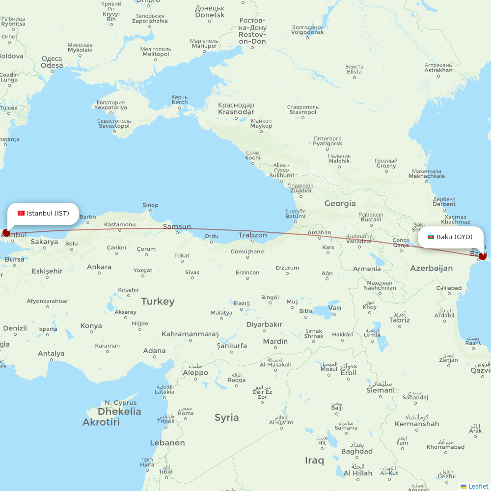 AZAL Azerbaijan Airlines at IST route map