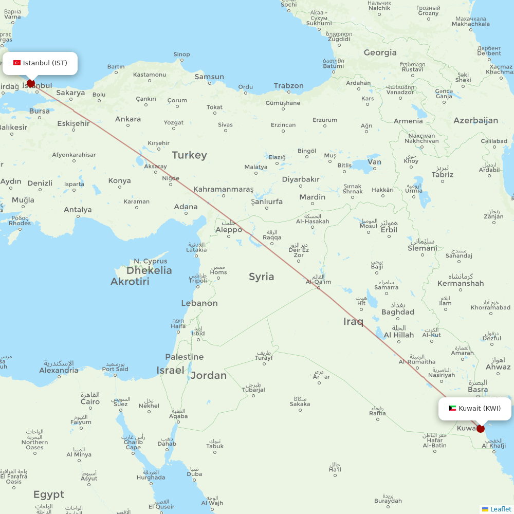 Jazeera Airways at IST route map