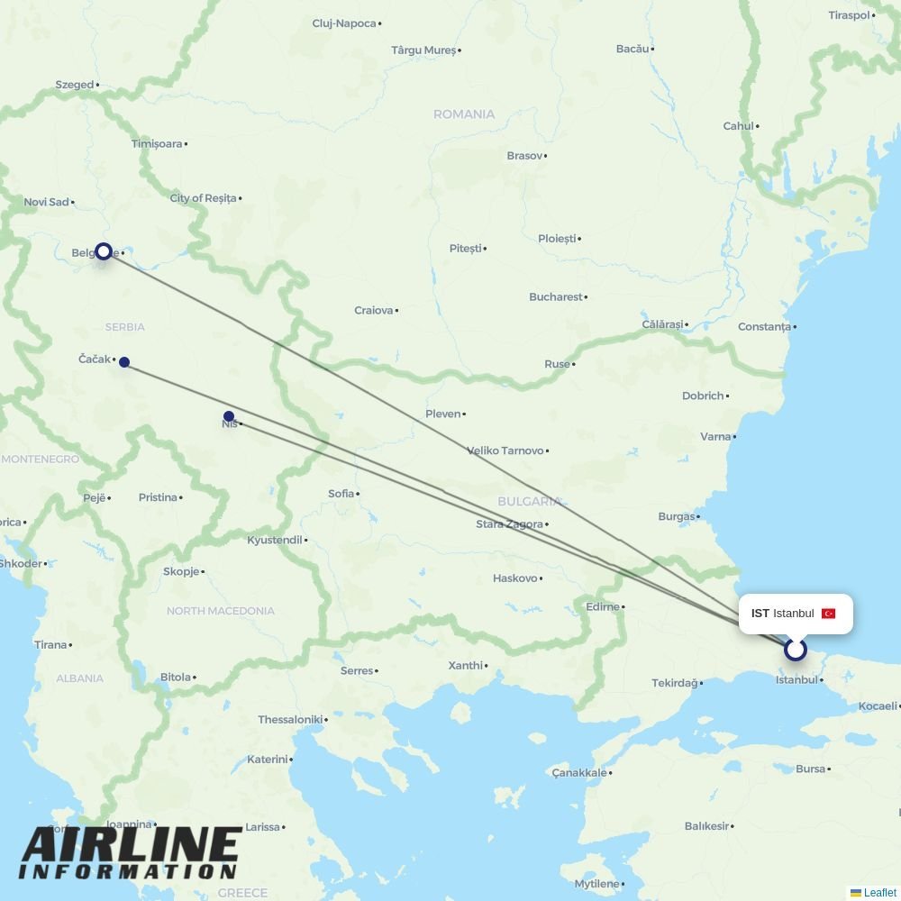 Air Serbia routes from IST