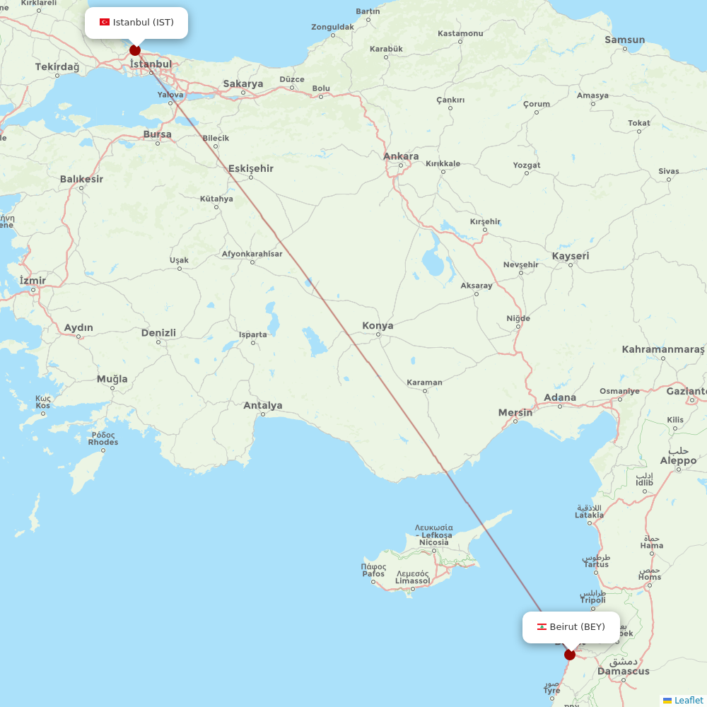 Middle East Airlines at IST route map