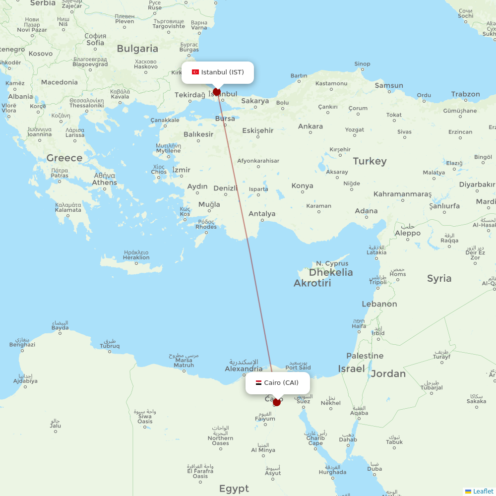EgyptAir at IST route map
